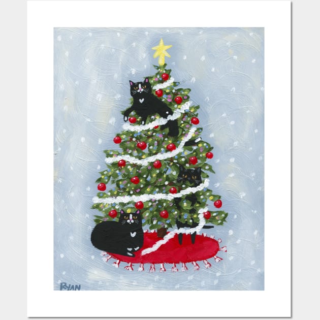 Cats In The Christmas Tree Wall Art by KilkennyCat Art